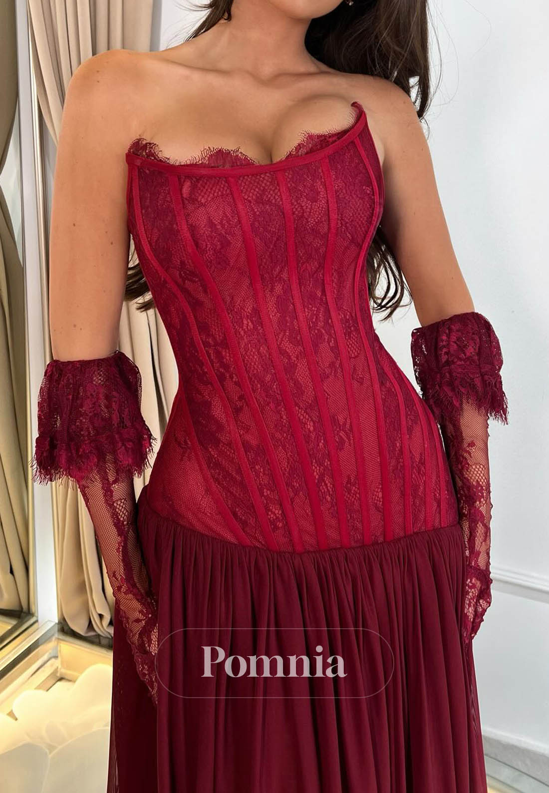 Red Sleeveless Corset A-Line Chiffon Prom Dress