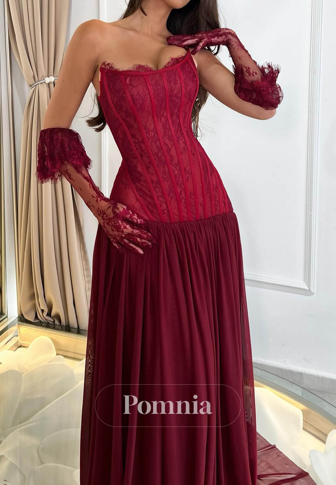 Red Sleeveless Corset A-Line Chiffon Prom Dress