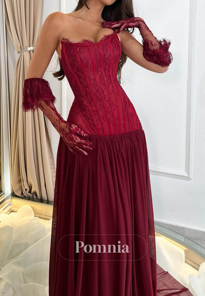 Red Sleeveless Corset A-Line Chiffon Prom Dress