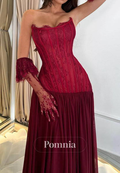 Red Sleeveless Corset A-Line Chiffon Prom Dress