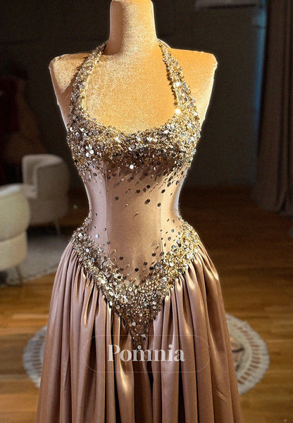 Halter Sleeveless Sequins A-Line Empire-Waist  Prom Dress
