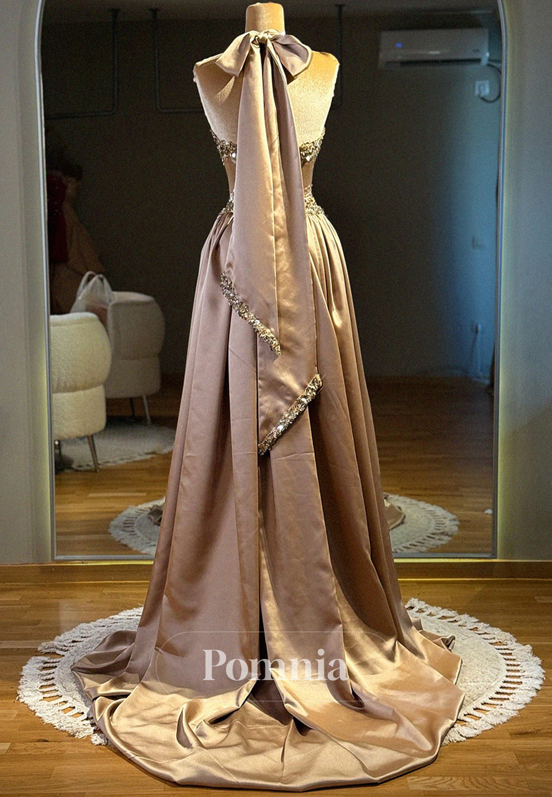 Halter Sleeveless Sequins A-Line Empire-Waist  Prom Dress