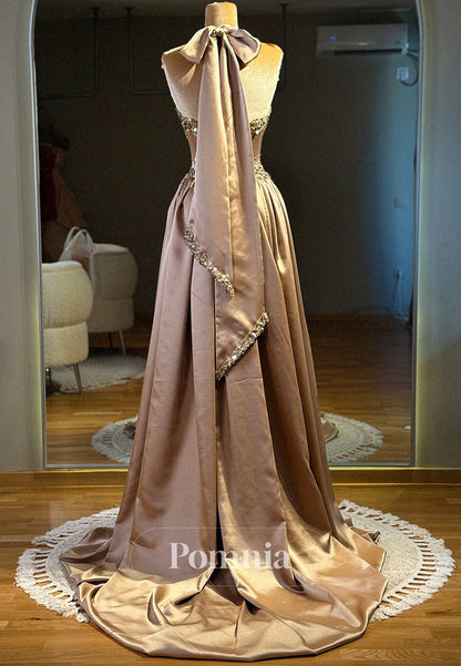 Halter Sleeveless Sequins A-Line Empire-Waist  Prom Dress