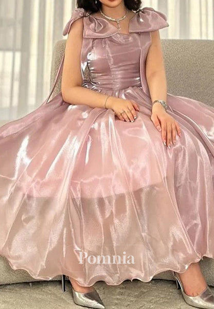 Dusty Rose Spaghetti Straps Suare Bowknot Prom Dress