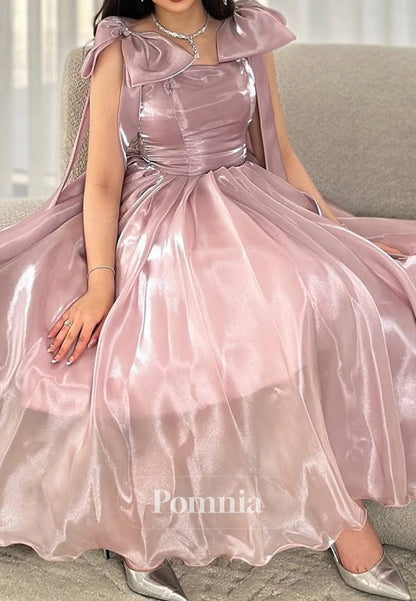 Dusty Rose Spaghetti Straps Suare Bowknot Prom Dress