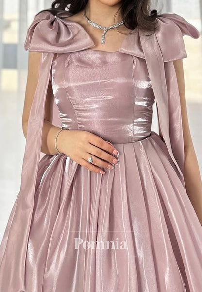 Dusty Rose Spaghetti Straps Suare Bowknot Prom Dress