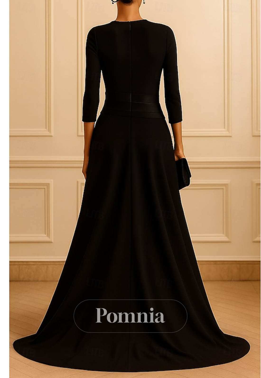 Simple Long Sleeves Scoop A-Line Evening Dress