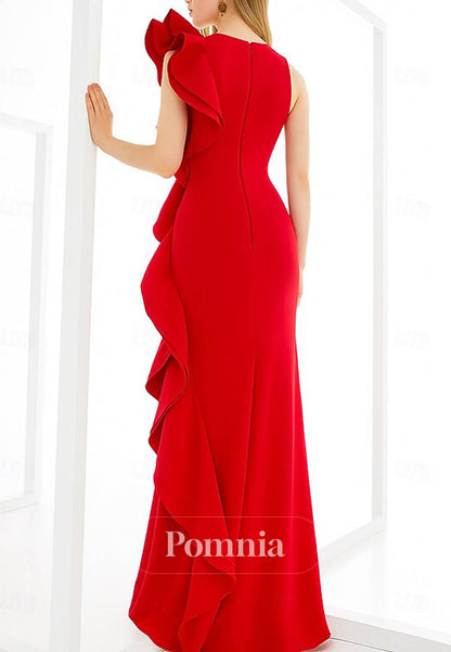 Elegant One Shoulder Sleeveless Ruffles Evening Dress