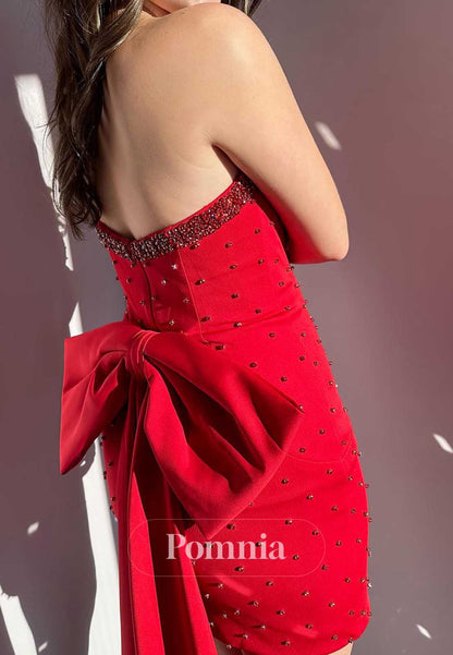 Red Strapless Sleeveless Sequins Mini Homecoming Dress