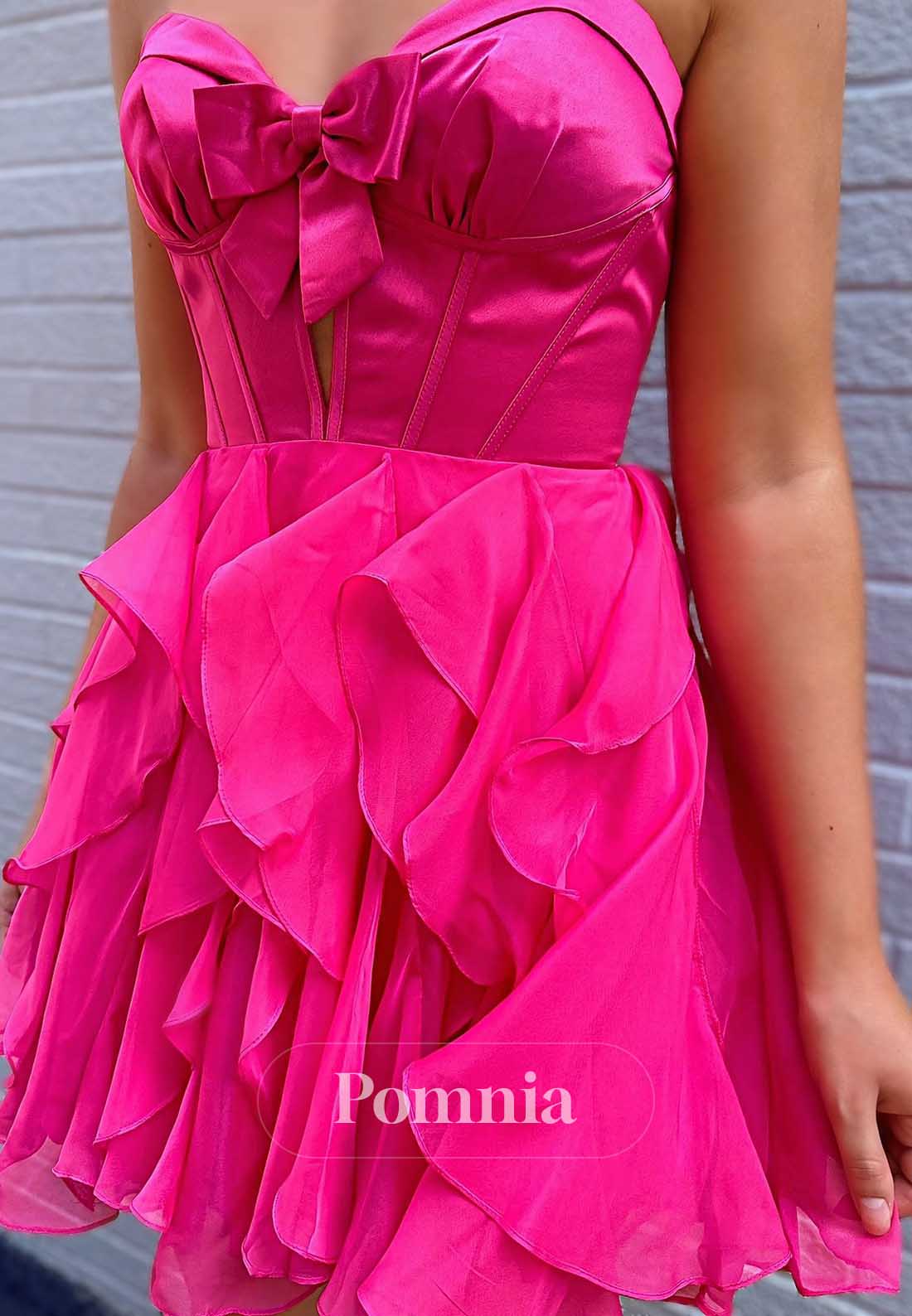 Fuchsia Sweetheart Sleeveless Ruffles Homecoming Dress