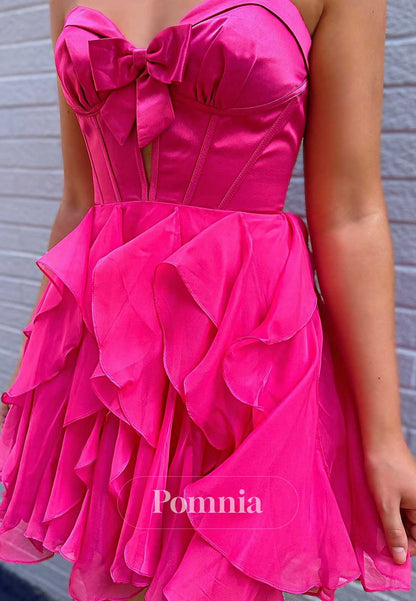 Fuchsia Sweetheart Sleeveless Ruffles Homecoming Dress