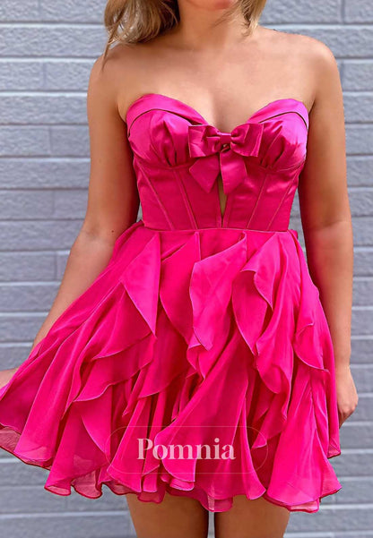 Fuchsia Sweetheart Sleeveless Ruffles Homecoming Dress