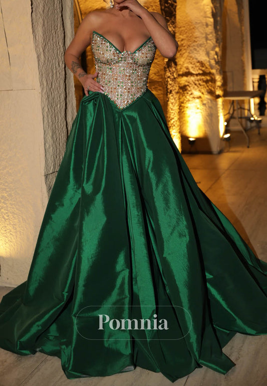Dark Green Sleeveless Strapless Sequins A-Line Prom Dress
