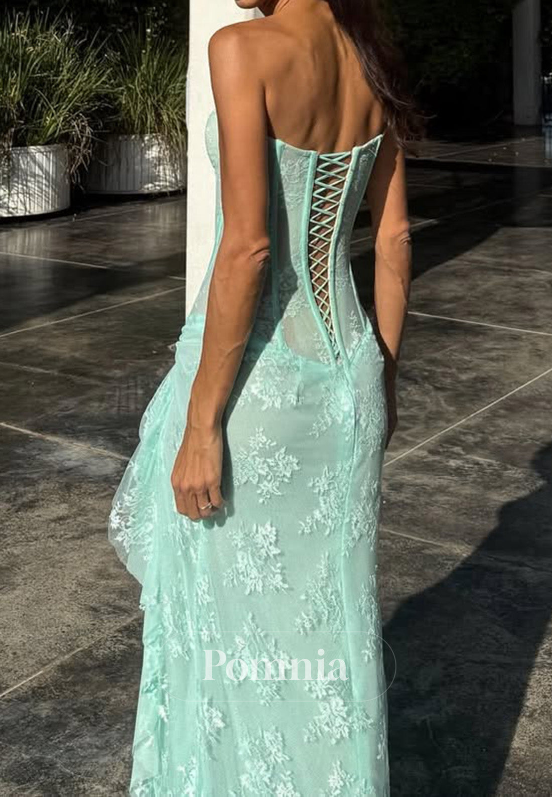 Mint Green Sleeveless Strapless Corset Tulle Prom Dress