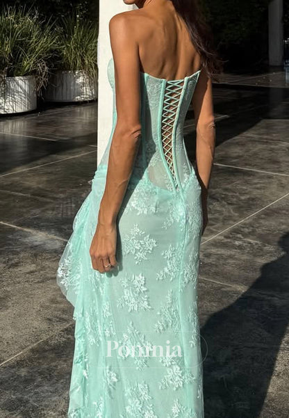 Mint Green Sleeveless Strapless Corset Tulle Prom Dress