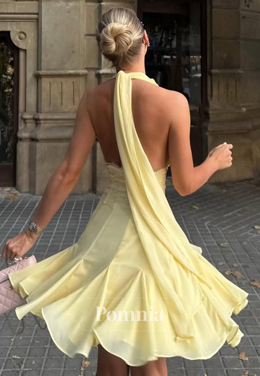 Daffodil Spaghetti Straps V-Neck Empire-Waist Short Homecoming Dress