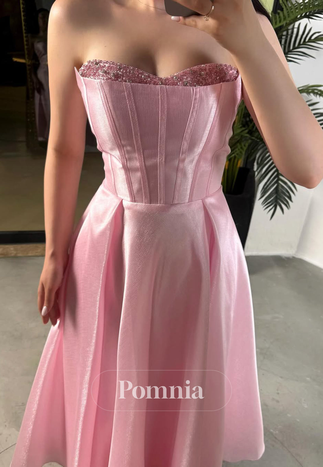 Blushing Pink A-Line Sleeveless Strapless Sequins Prom Dress