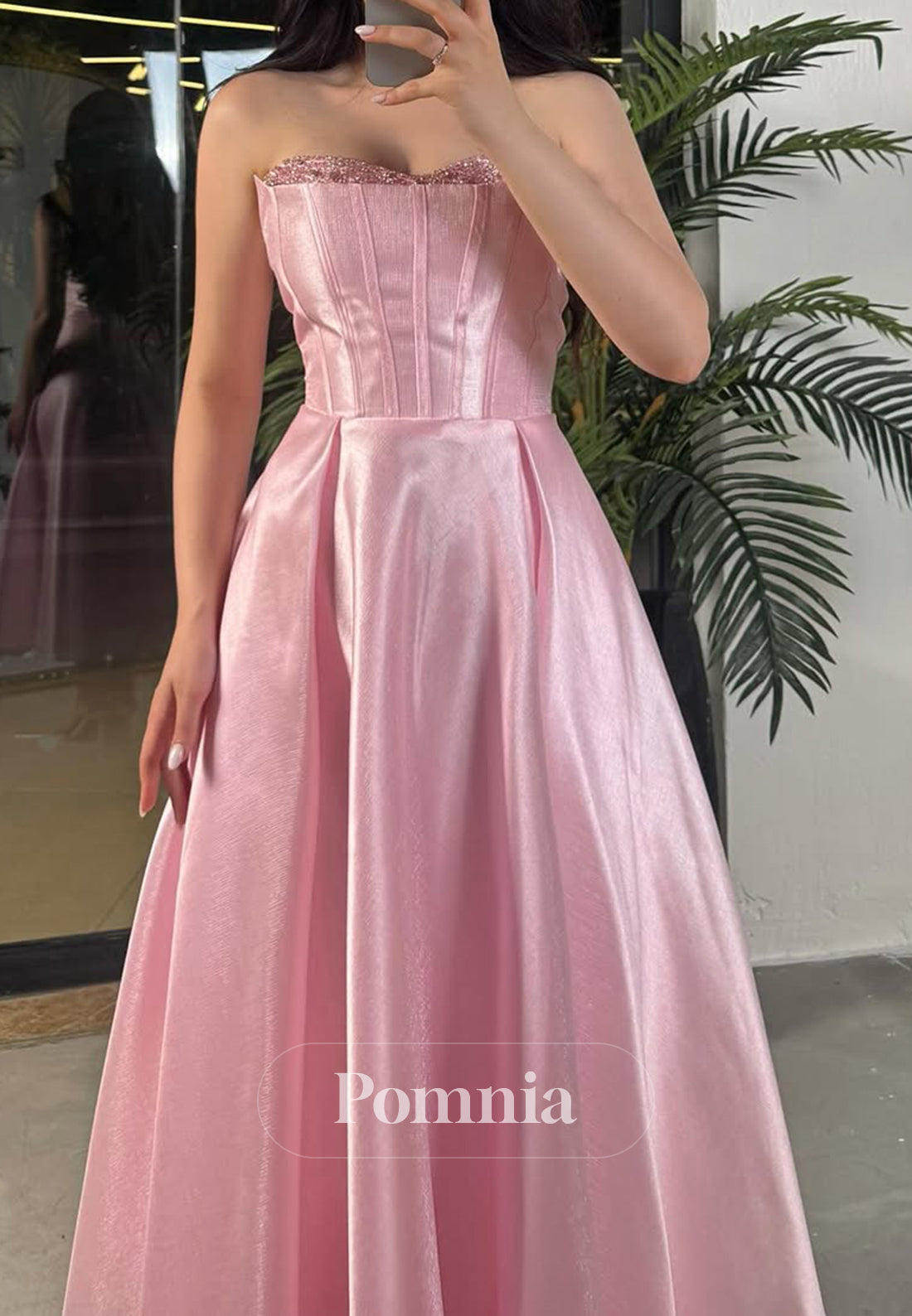 Blushing Pink A-Line Sleeveless Strapless Sequins Prom Dress