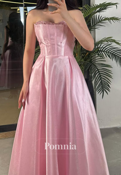 Blushing Pink A-Line Sleeveless Strapless Sequins Prom Dress