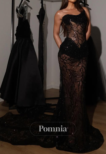 Sexy One Shoulder Sleeveless Corset Tulle Ruched Prom Dress