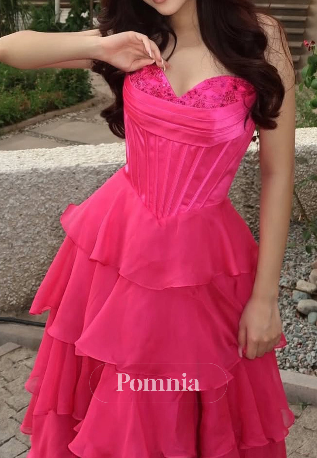 Candy Pink Sleeveless Sweetheart Ruffles Slit Prom Dress