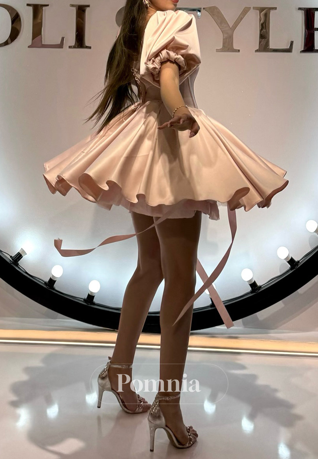 Rose Petal Short Sleeves Square Short A-Line Homecoming Dress