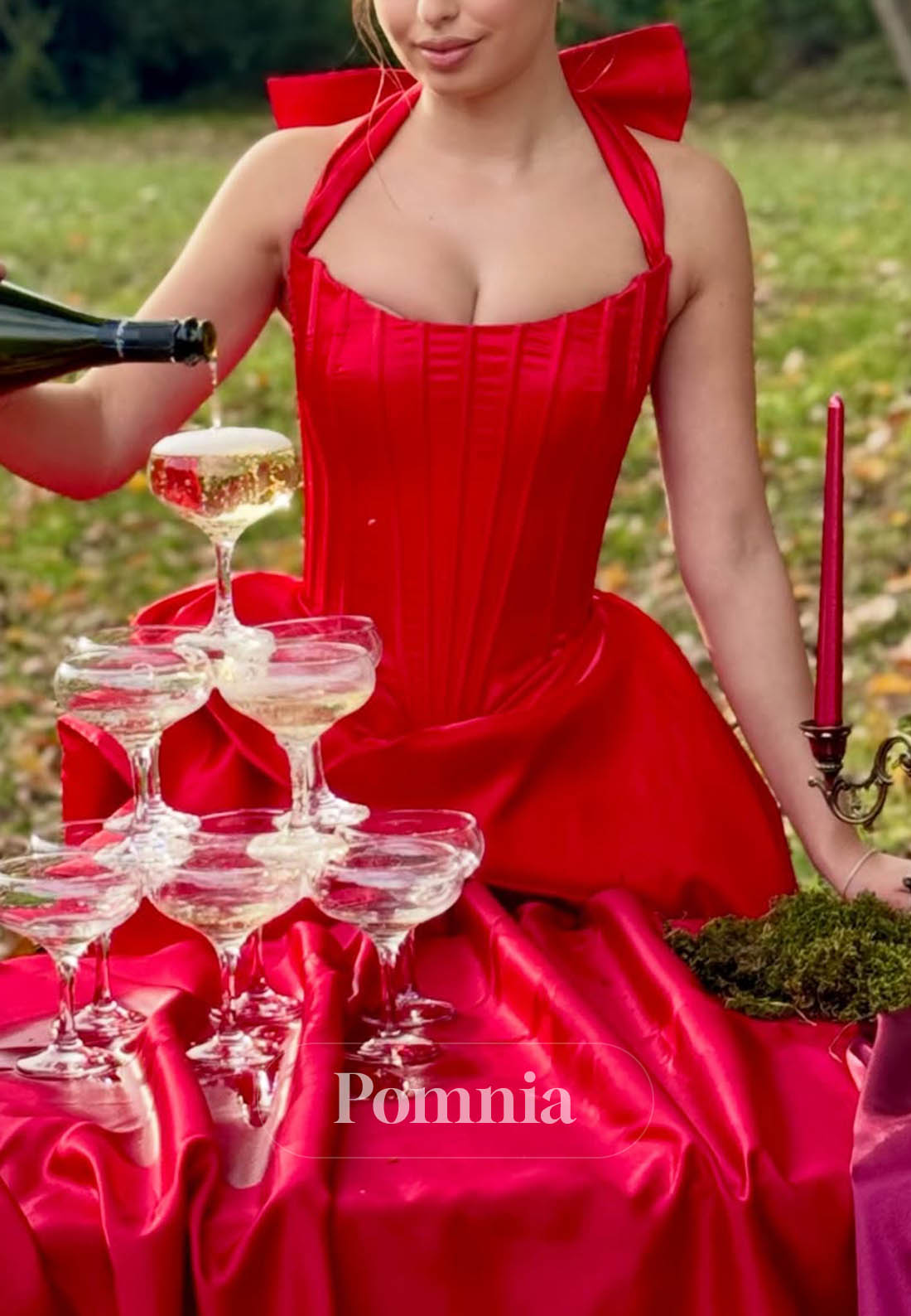 Red Spaghetti Straps Square Slit Ruched Prom Dress