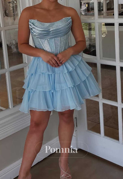 A-Line Strapless Sleeveless Ruffles Homecoming Dress