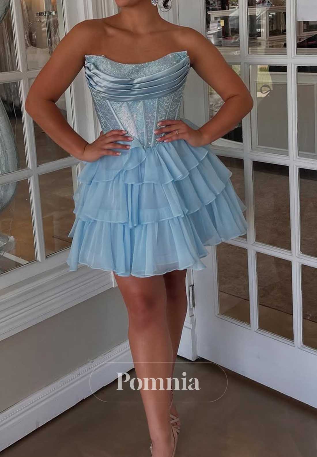 A-Line Strapless Sleeveless Ruffles Homecoming Dress