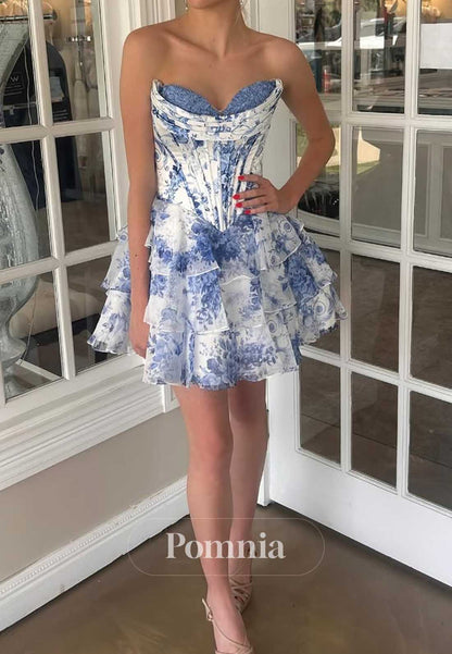 A-Line Strapless Sleeveless Ruffles Corset Homecoming Dress