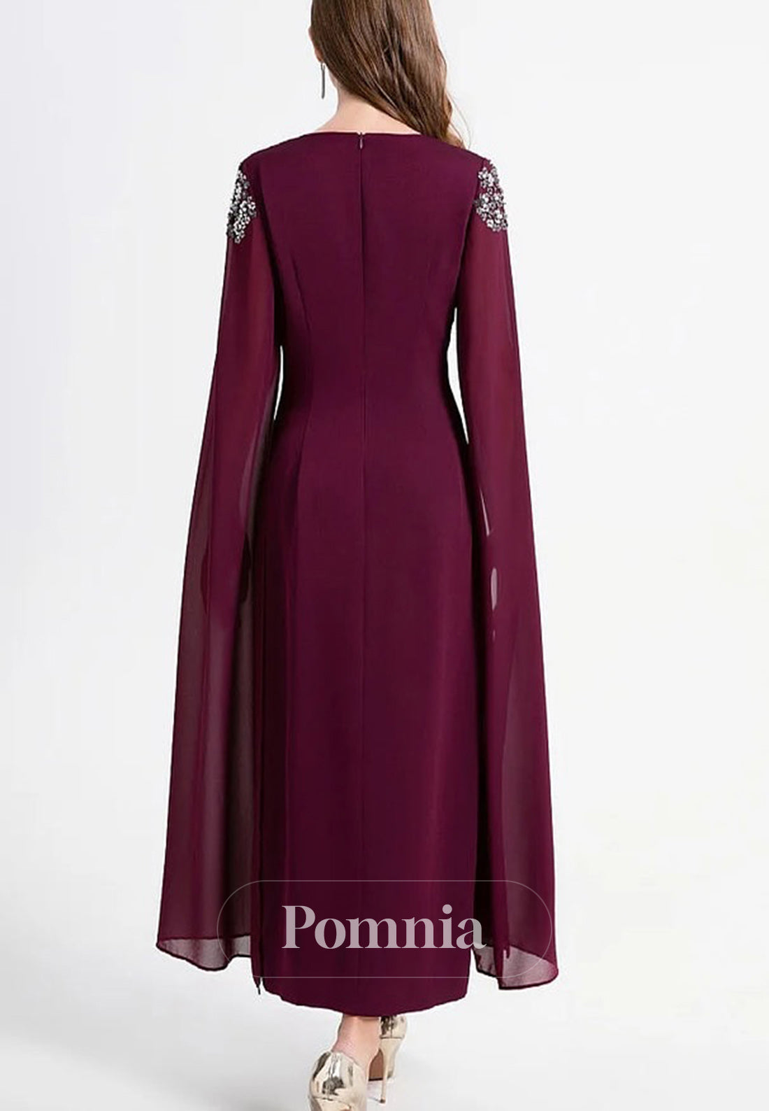 A-Line Long Sleeves V-Neck Chiffon Mother of the Bride Dress