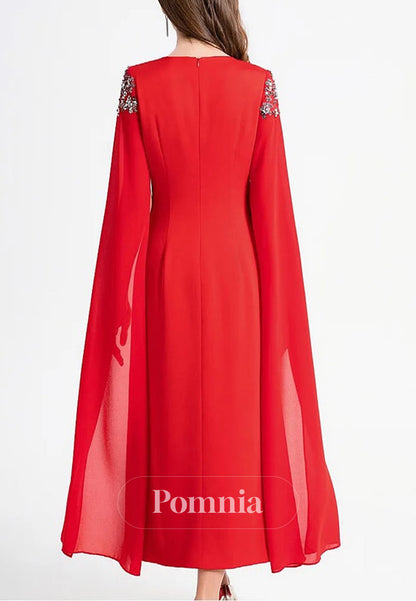 A-Line Long Sleeves V-Neck Chiffon Mother of the Bride Dress