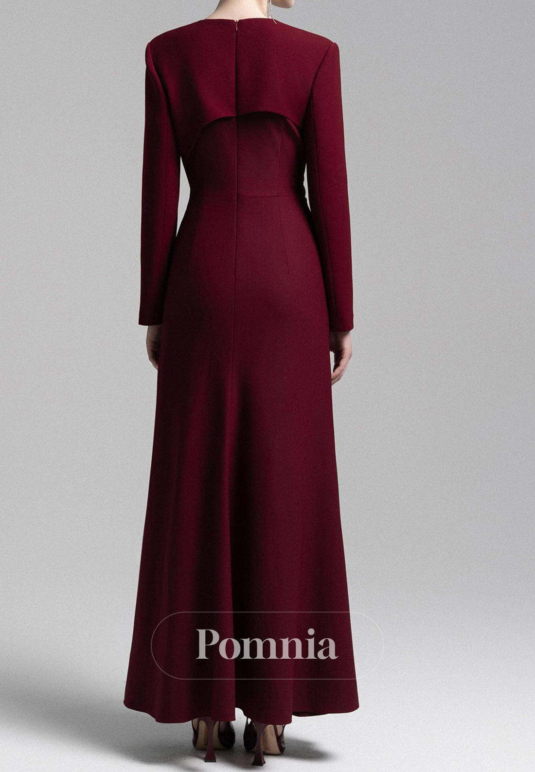 Elegant Long Sleeves V-Neck Ruched Satin Evening Dress