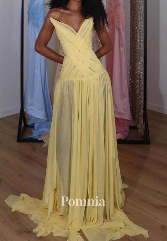 Simple A-Line Sleeveless Strapless Empire-Waist Prom Dress