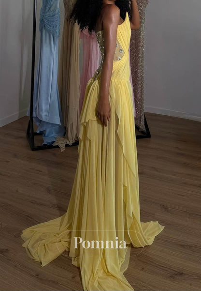 Simple A-Line Sleeveless Strapless Empire-Waist Prom Dress