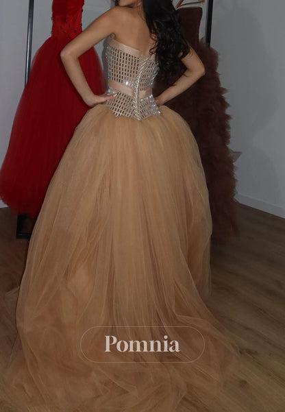 Charming A-Line Sleeveless Strapless Beads Lace Prom Dress