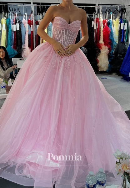 Blushing Pink Sweetheart Sleevless Corset Tulle Prom Dress