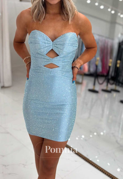 Simple Strapless Sleeveless Sequins Short Homecoming Dress