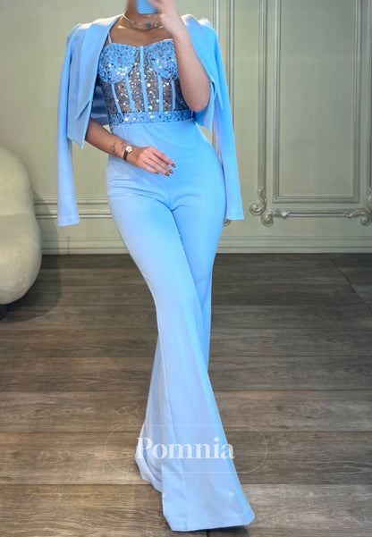 Jumpsuit Long Sleeves Scoop Corset Tulle Party Dress