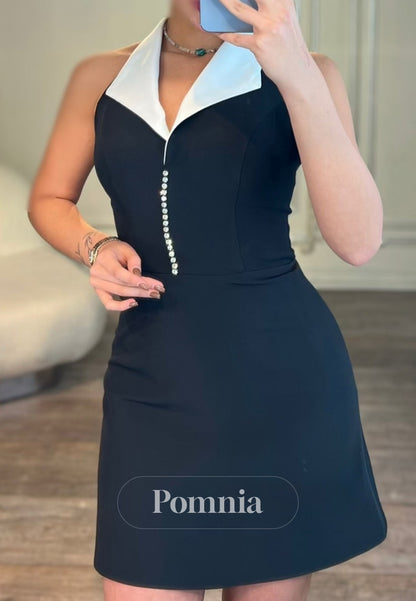 Simple A-Line Suit Collar Satin Party Dress