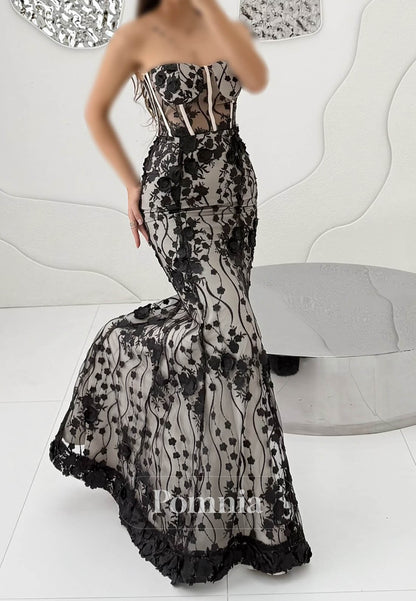 Simple Sleeveless Strapless Appliques Prom Dress