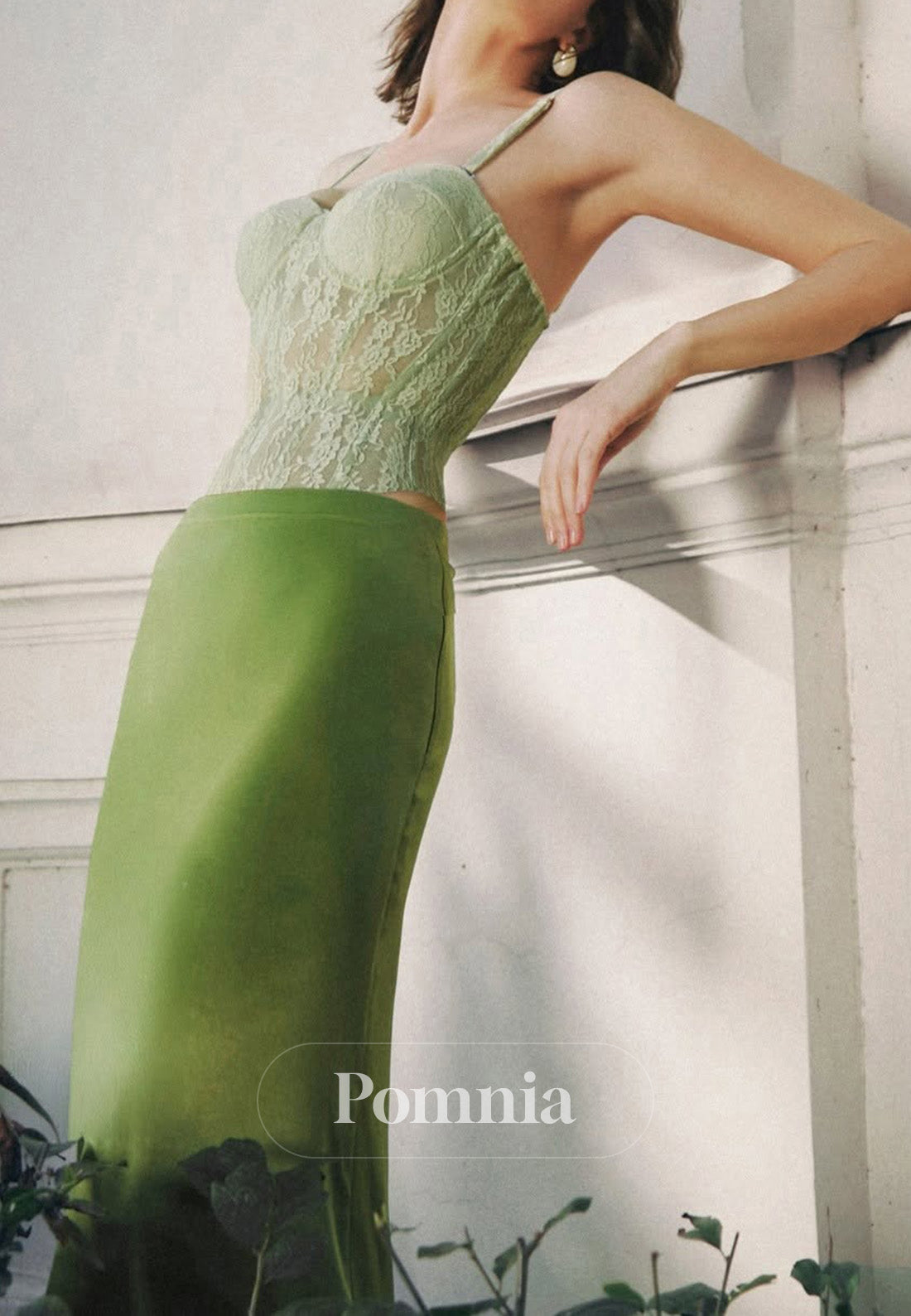 Dusty Sage Spaghetti Straps Sweetheart Corset Prom Dress