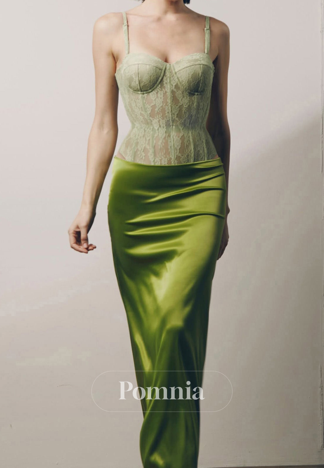 Dusty Sage Spaghetti Straps Sweetheart Corset Prom Dress