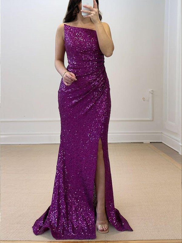 Sheath/Column Velvet Sequins Sequin Strapless Sleeveless Sweep/Brush Train Dresses