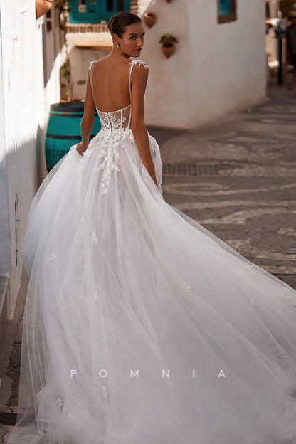 P3113 - A-line Sweetheart Lace Appliques Sleeveless Tulle Long Boho Wedding Dress