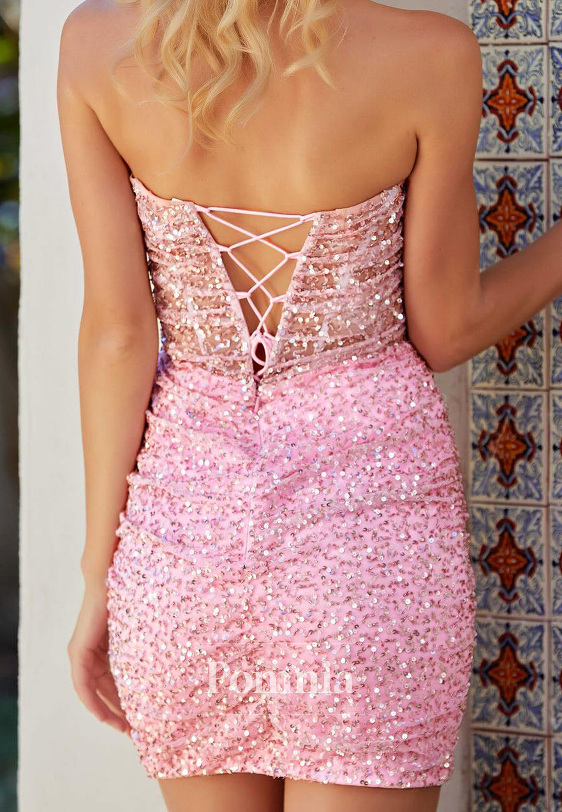 A-Line Strapless Sleeveless Sequins Ruched Homecoming Dress