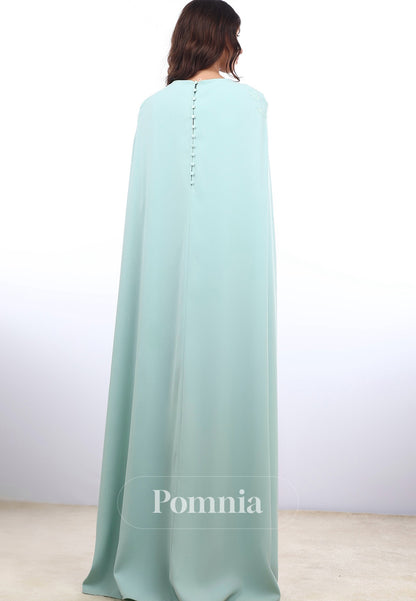 A-Line Scoop Cape Floor-Length Satin Evening Dress