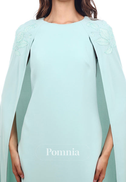 A-Line Scoop Cape Floor-Length Satin Evening Dress