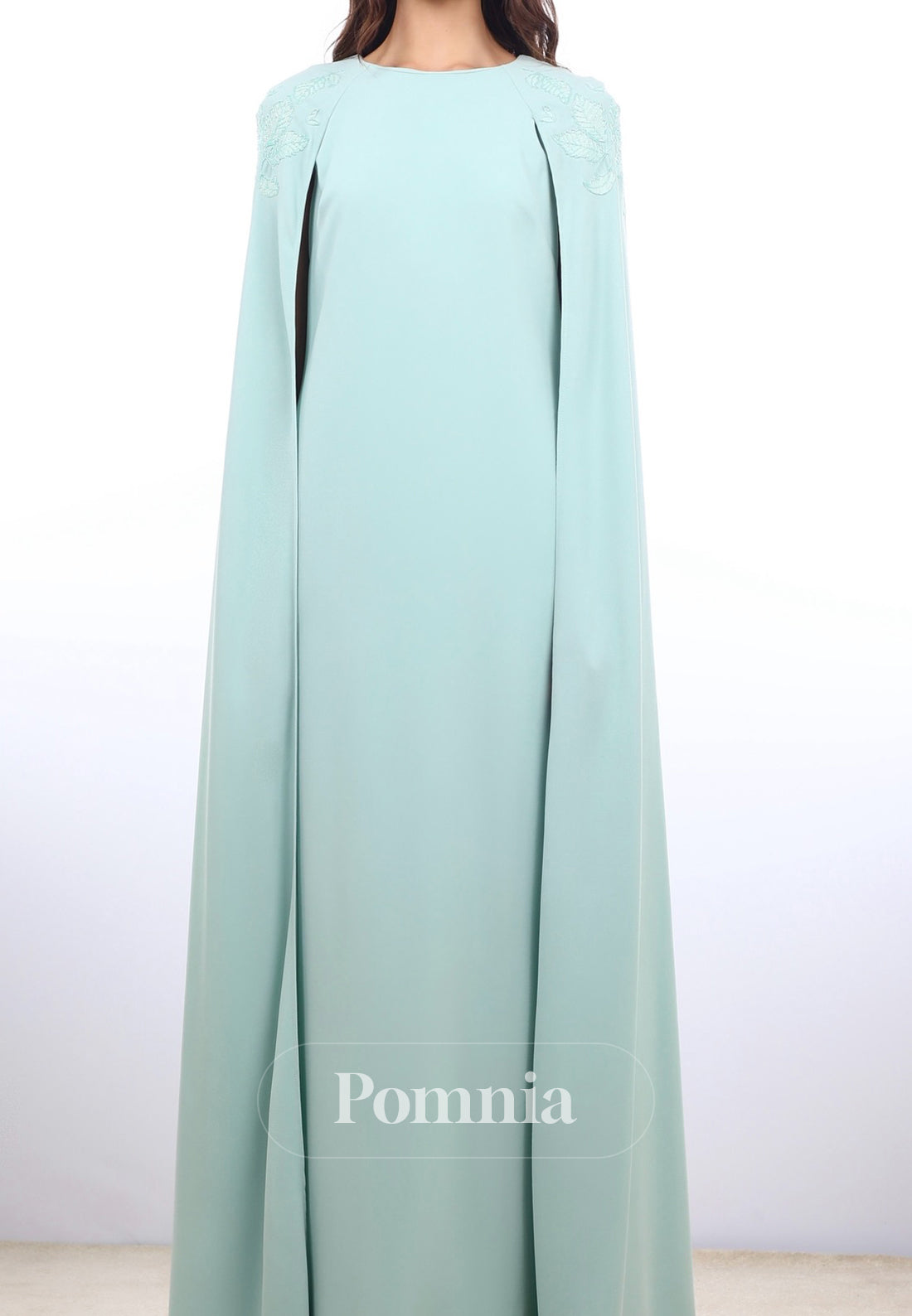 A-Line Scoop Cape Floor-Length Satin Evening Dress