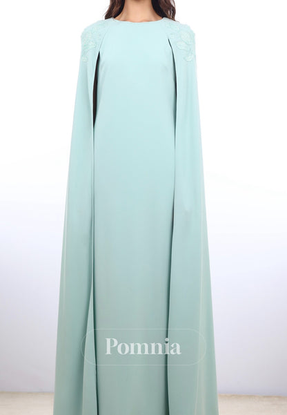 A-Line Scoop Cape Floor-Length Satin Evening Dress